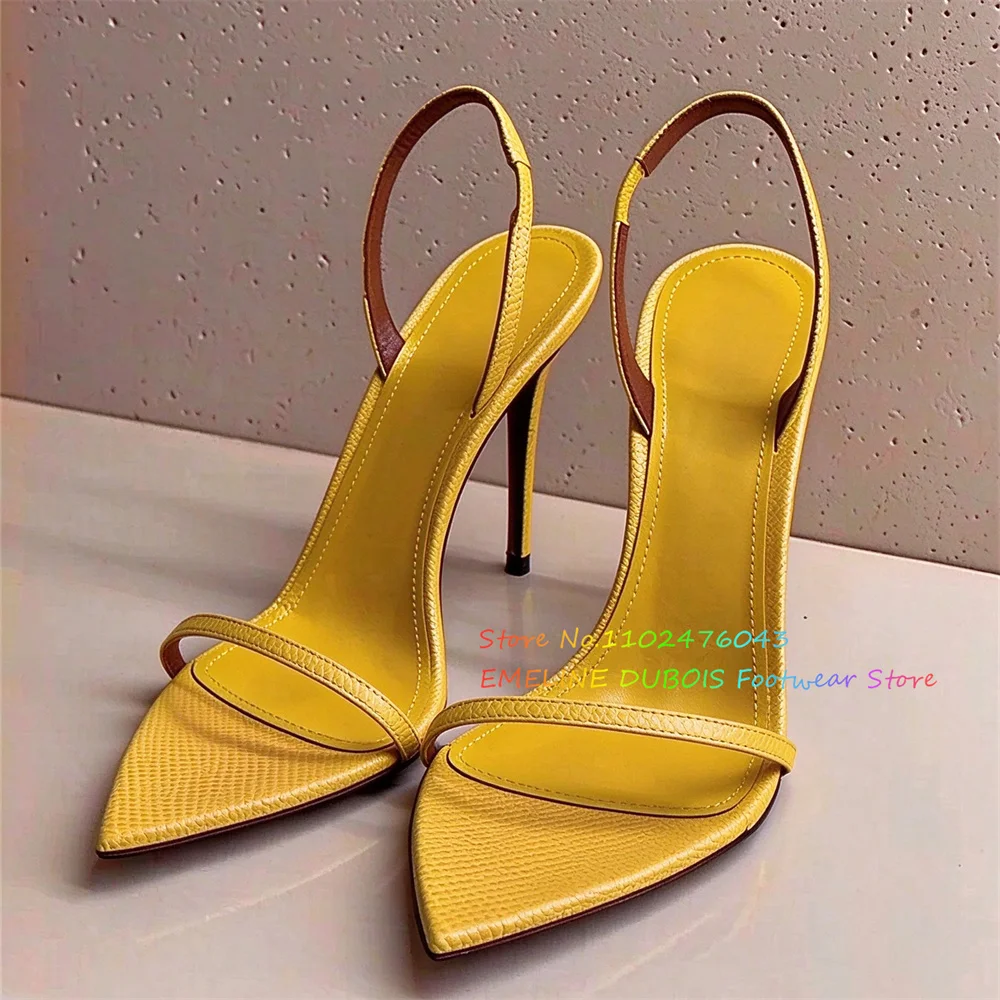 Sexy Pointed Thin Heel High-Heeled Shoes for Women Open Toe Stiletto Heel Slingback Slip On Solid Color Banquet Dress Sandals