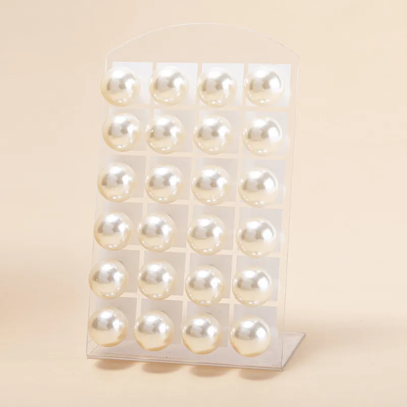 12 Pairs White Round Imitation Pearl Stud Earrings Set Fashion Alloy Earrings Bar Girls Jewelry Earrings Gifts 16mm