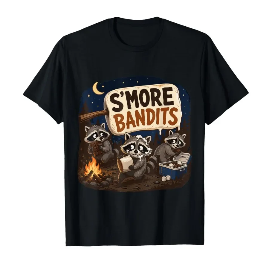Smore Bandits Funny Raccoon Camping Meme T-shirt For Men Women 100% Cotton T Shirts Short Sleeve Tops 0501-3