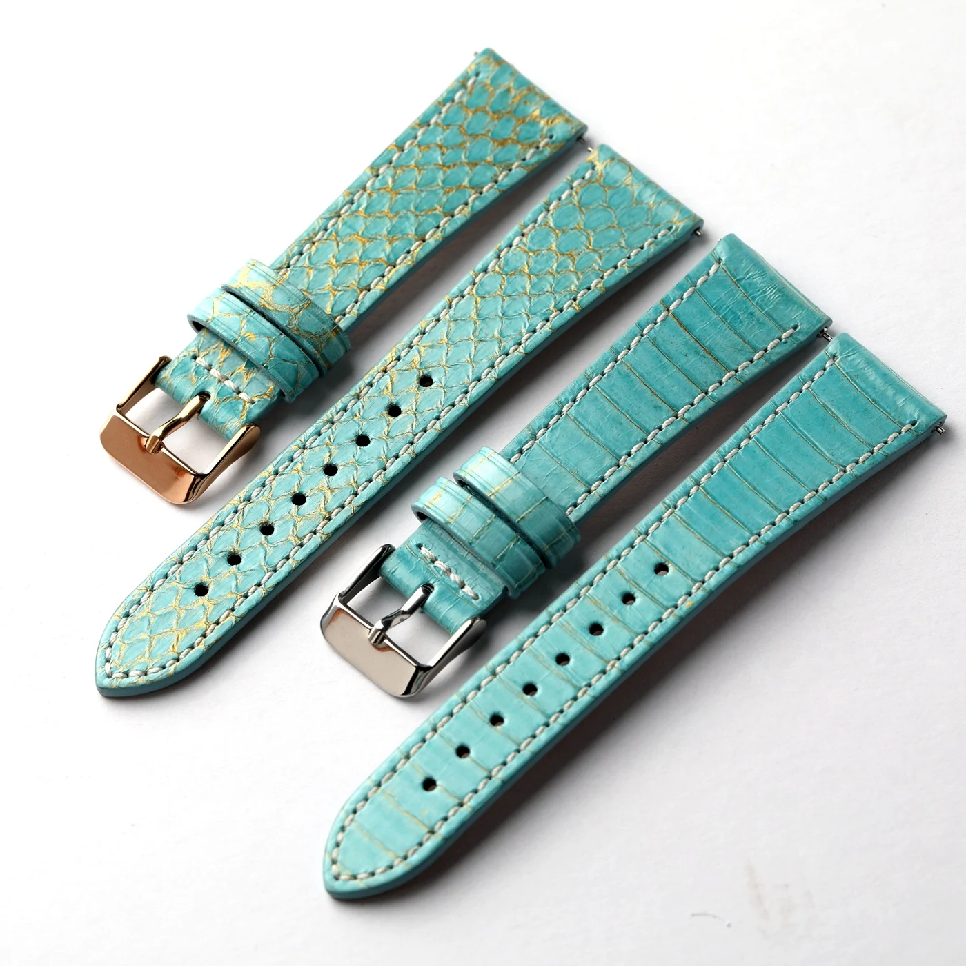 Handmade snake skin strap, 18 19 20 22MM, quick release genuine leather, glacier blue soft ultra-thin strap, retro style
