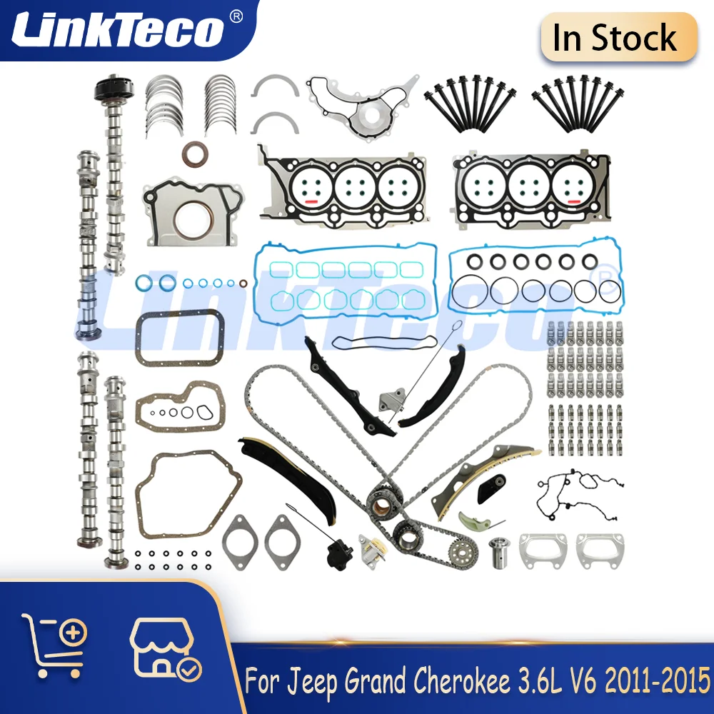 Kit de revisión de motor, elevadores de balancín de árbol de levas, juego completo de juntas, pistón apto para 3,6 L para 11-15 Dodge Chrysler 200 Jeep Ram 1500 3,6