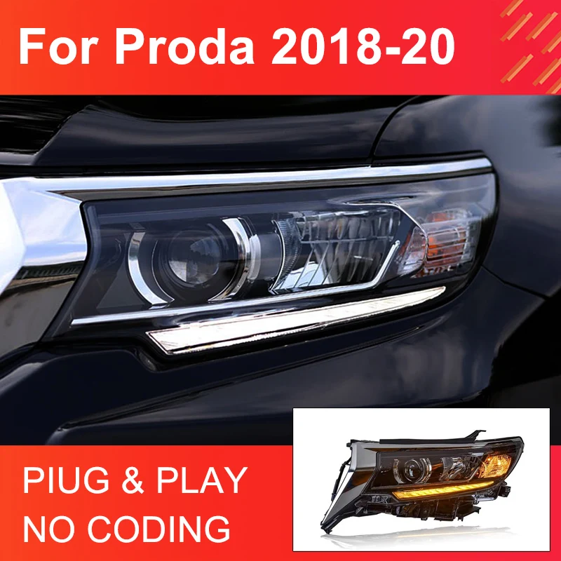 1 Pair LED Head Light Assemly for Toyota Prado 2018-2022 Plug and Play Headlights Plug and Play LED DRL Turn Front Headlights