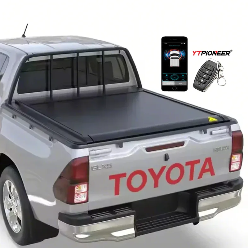 YTPIONEER Aluminum Hard Retractable Tonneau Cover for Toyota Hilux Conquest Pickup Trucks-Fits Ford GMC Models Tundra & Sierra
