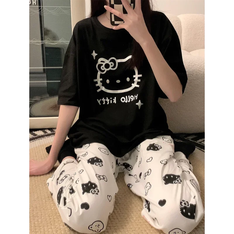 Sanrio New Hello Kitty Women\'s Pajamas Lightweight Casual Cute Cartoon Comfortable Refreshing Home Breathable Pajamas