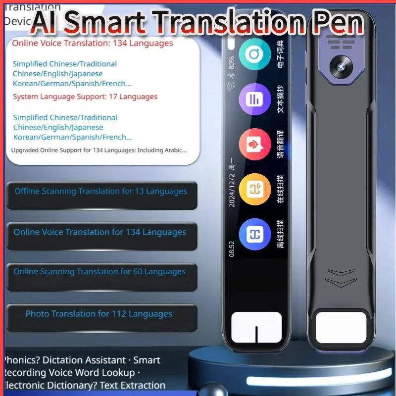 Nuevo Lápiz Traductor Inteligente con IA, Traducción en 150 Idiomas, Lectura Puntual, Aprendizaje, Escaneo con IA, Lápiz Traductor de Voz para Viajes y Negocios