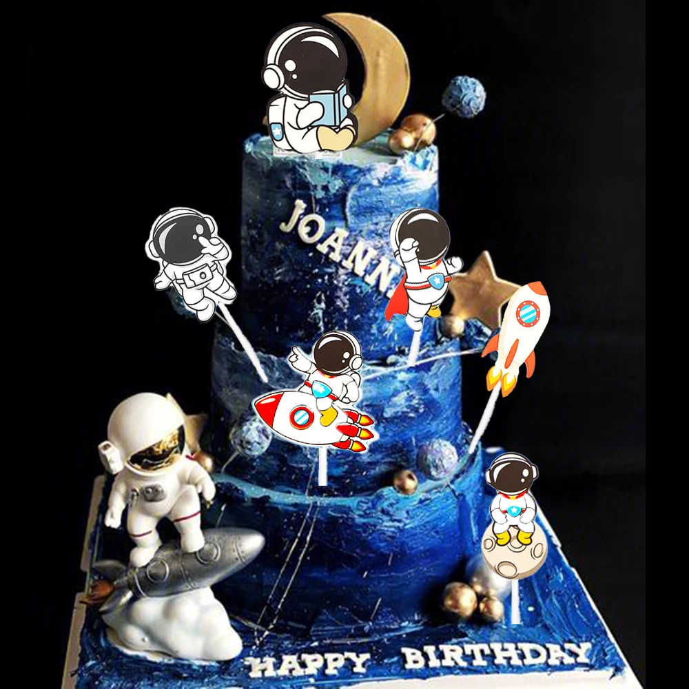 40pcs Space Cupcake Topper Astronaut Cake Decorations Rocket Theme Party Supplies Boy Kids Outer Space Birthday Party Decoration