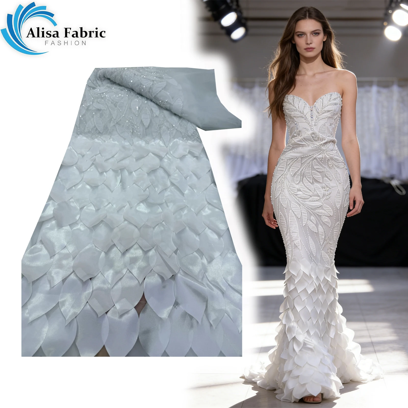 

Высококачественная 3D-ткань из бисерного кружева и тюля, 5 ярдов, для пошива элегантных женских платьев для свадеб и вечеринок.