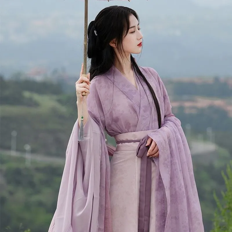 

Платье Hanfu для женщин, Пурпурное, супер-сказочное традиционное китайское винтажное, для выступлений, танцевальная одежда, Женский карнавальный костюм для косплея