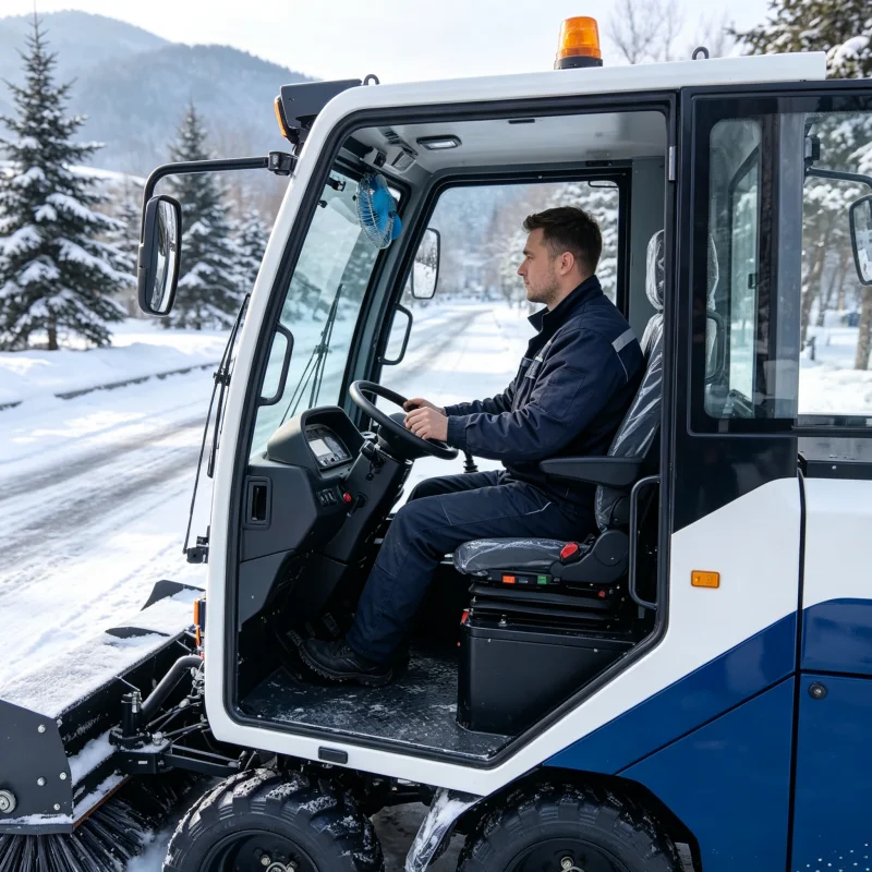 Industrial Ride On Snow Sweeper For Roads Parking Lots And Large Area Snow Removal Reliable Winter Road Maintenance