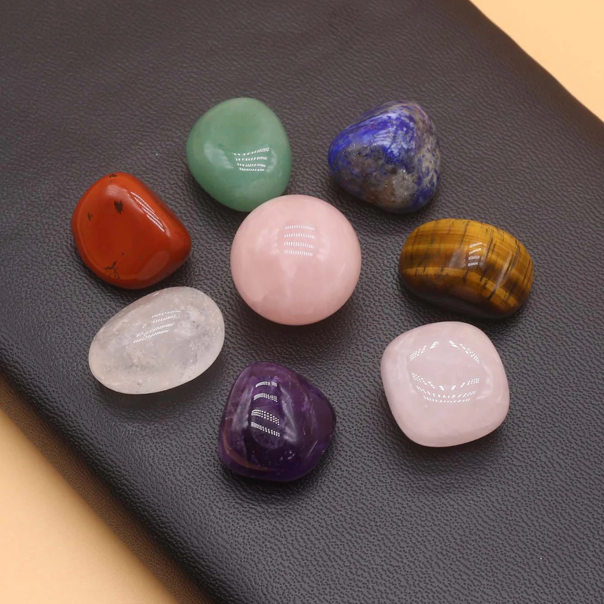 Conjunto de ornamento de contas de pedra natural, 8 peças, pedra de bolso, cristal, energia, reiki, guardião, joia, decoração de casa, 15-20mm