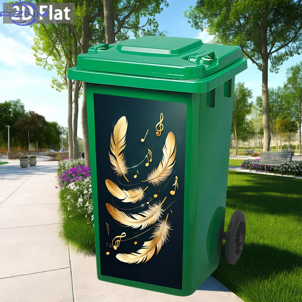 1pc Golden Feathers and Music Notes Decorative PVC Sticker with Adhesive, Waterproof, Removable, Ideal for Trash Bin Decoratio