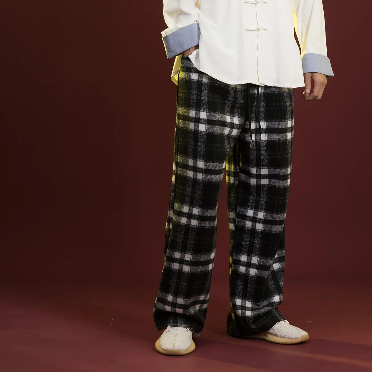 Autumn Winter Chinese Style Loose Casual Plaid Casual Pants For Men Clothing Plus Size Straight Pants Vintage Trousers Male