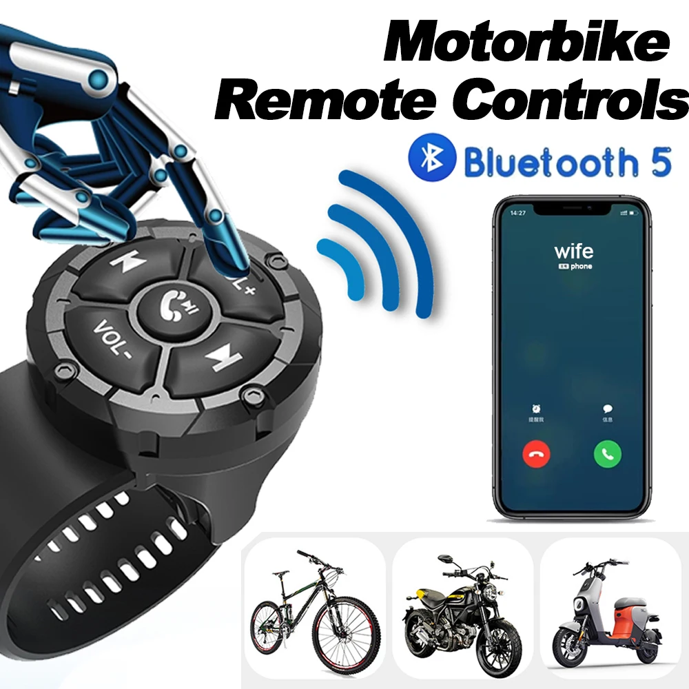 Wireless Bluetooth 5.3 Remote Button Helmet Earphone Motorcycle/Bike Handlebar Media Controller Steering Wheel Remote Control