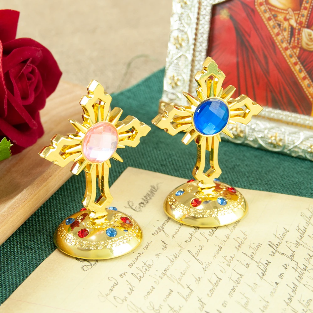 جديد رائع سبيكة الأسرة منضدية الديكور مع منحوتة الكنيسة الدينية الصلبان الداخلية مركز وحدة التحكم الديكور صندوق هدية #6