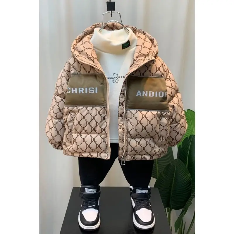 Children's Clothing Boy's Quilted Cotton Coat Winter 2022 New Baby Boy Thickened Coat Mid-Length Chaoer Cotton-Padded Children