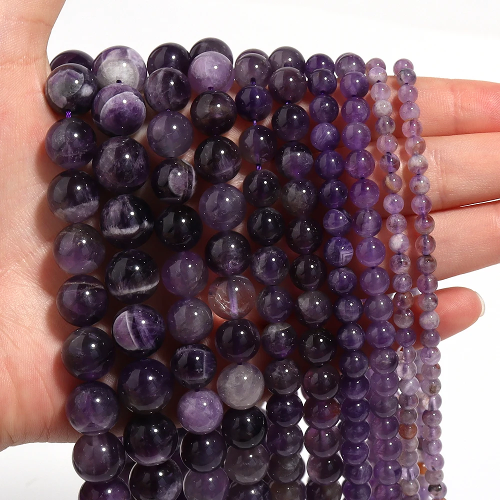 15inches 4 6 8 10 12mm Natural Stone Purple Amethysts Loose Beads for Jewelry Making Quartz Round Beads DIY Bracelet Accessories