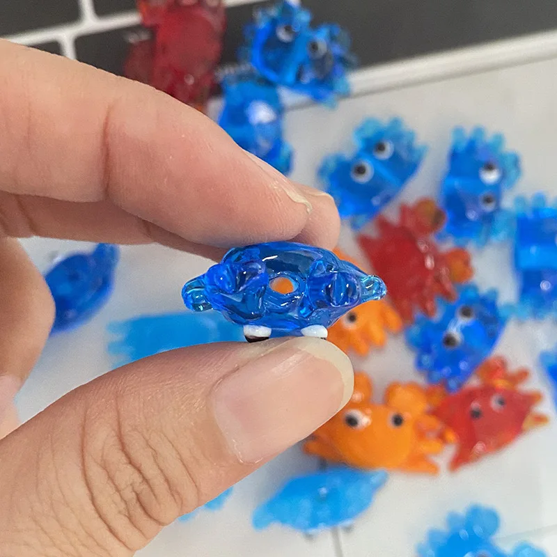 Cartoon Glass Transparent Small Crab Straight Hole Bead Diy Accessory