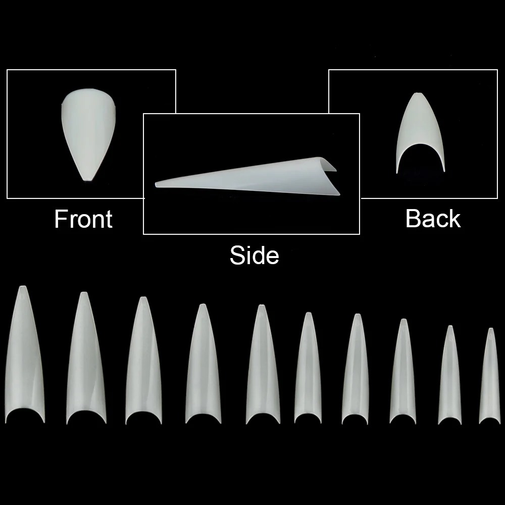 1 torebka (600 szt.) naturalne sztyletowe końcówki do paznokci 10 rozmiar pół okładki sztuczna akrylowa końcówka do przedłużania paznokci narzędzie