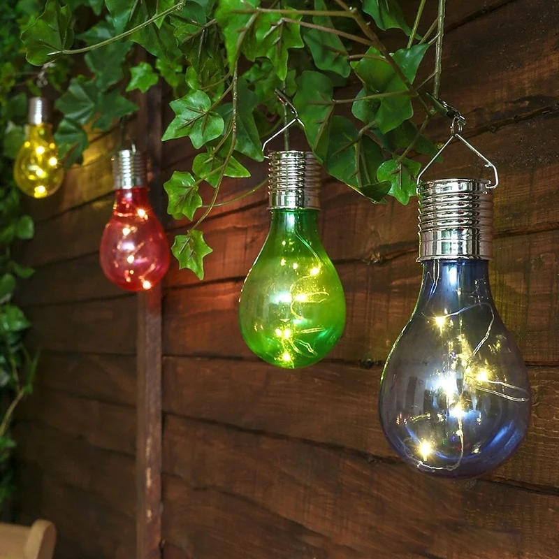 Colorful Home Garden Solar Light Bulb Waterproof Solar Rotatable Outdoor Garden Camping Hanging LED Light Lamp Bulb Decoration