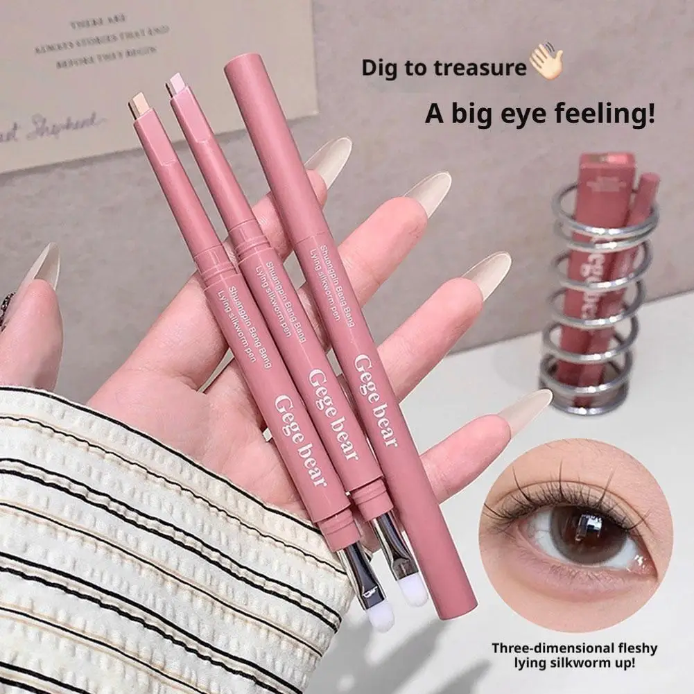 Gege Bear 2-in-1 Highlight Shadow Dual-Tone Silkworm Pen Matte Brightening Lying Silkworm Pen Pink Brown Brush Eye Makeup