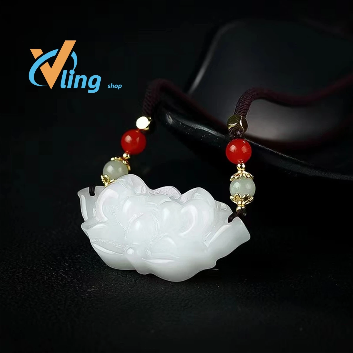 

Xinjiang Hotan Jade Blossom Rich Necklace National Style Jade Pendant Fashion Gift Gold Silk Peony Flower Collar Chain Sweater