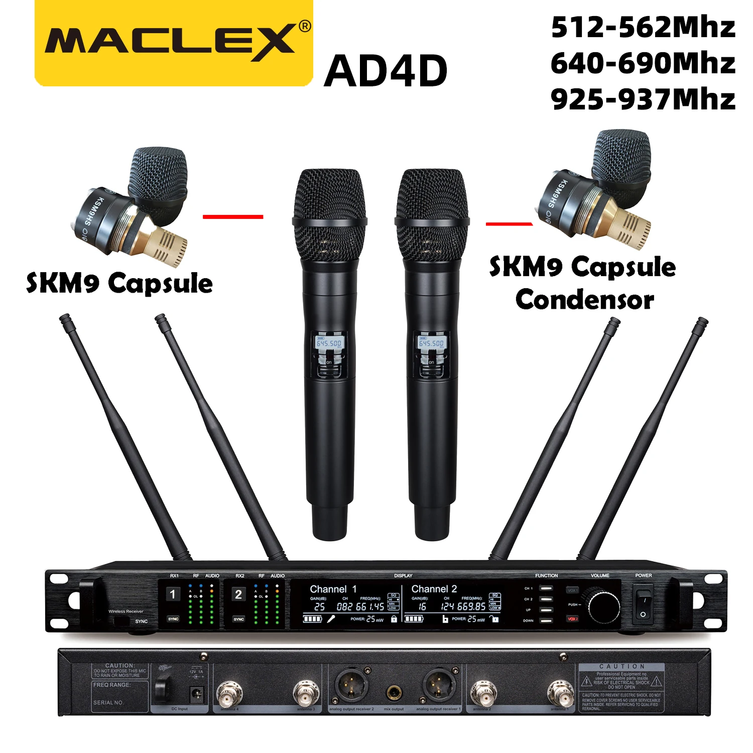 Original AD4D/KSM9 900/500/600Mhz Maclex Professional Stage Microphone Wireless System Condensor Microphone Hand Lavalier  Mic