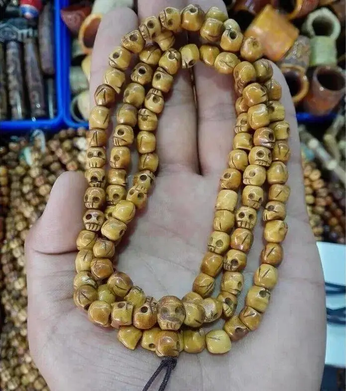 Vintage Tibetan Yak Bone Skull Mala Necklace 108 Beads Buddhism Meditation Prayer Jewelry for Spiritual Practice
