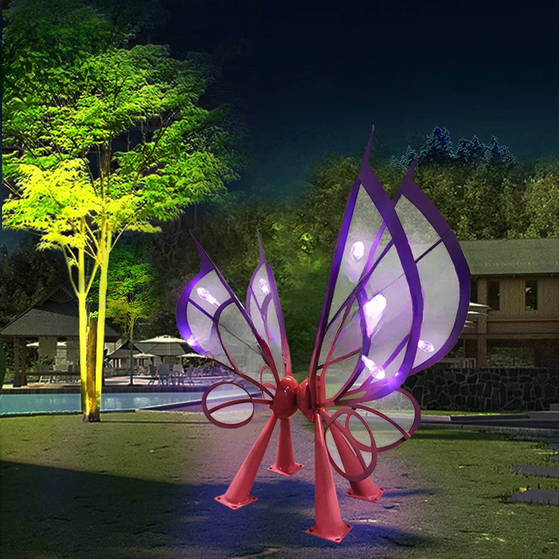 Dynamic interactive butterfly landscape lamp, garden cultural and tourism sketch sculpture, park decoration, outdoor luminous