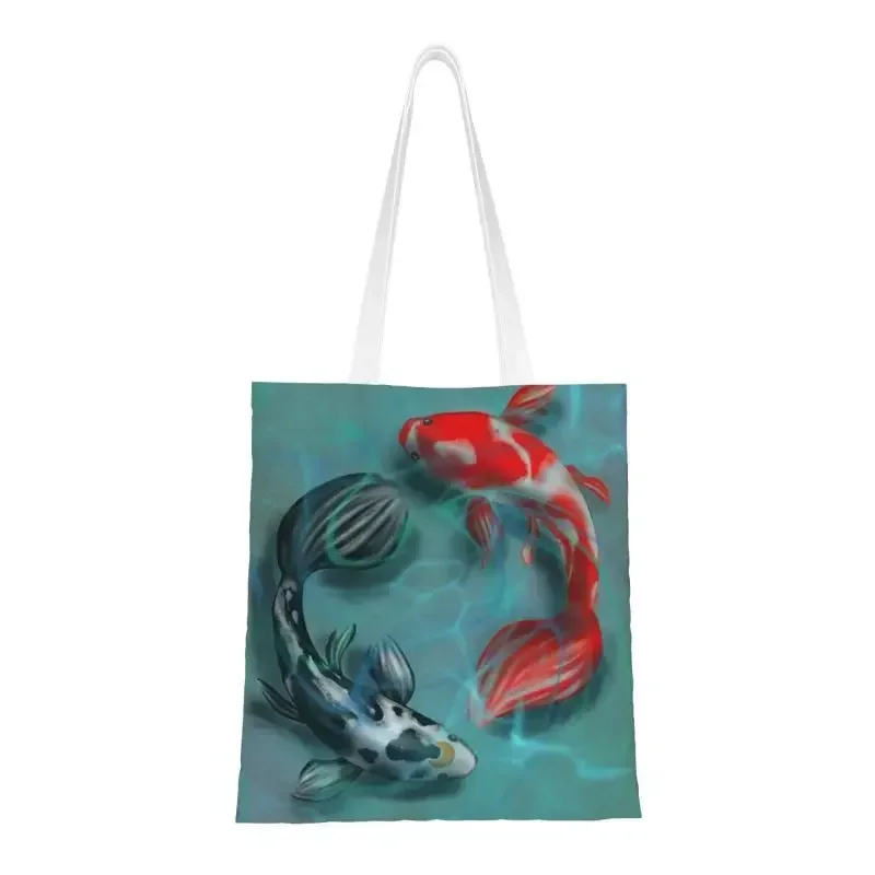 

Funny Koi Fish Shopping Tote Bag Recycling Carp Groceries Canvas Shoulder Shopper Bag