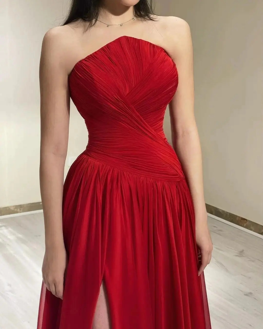 Jirocum Sexy Red A-Line Prom Dresses Women\'s Strapless Party Evening Gowns Floor Length Saudi Arabia Special Occasion Dress 2024