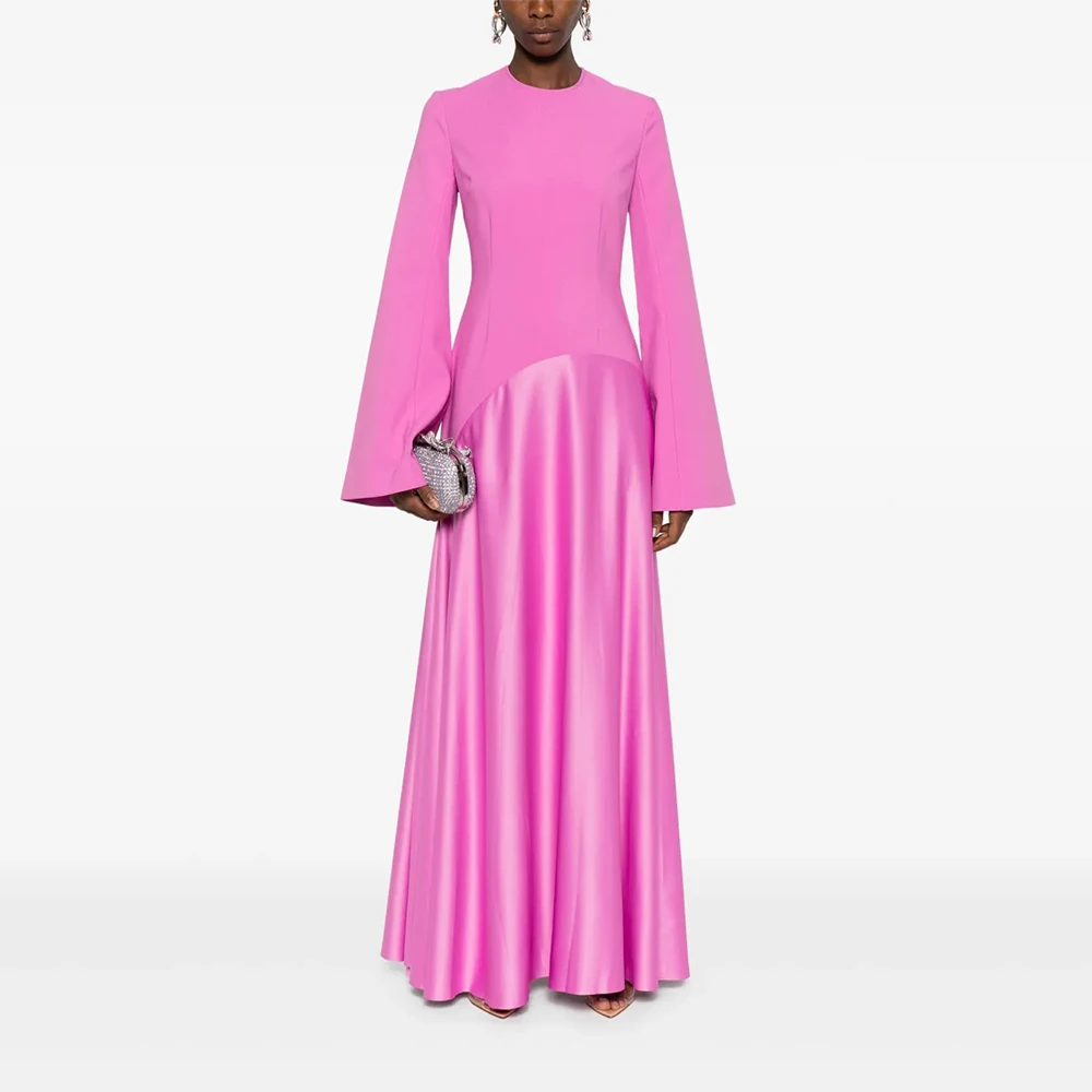 

O Neck Evening Gown For Wedding A Line Formal Party Dress Long Sleeves Saudi Dress Floor Length Prom Dress