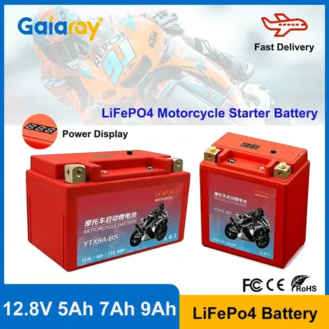 12V 5Ah 7Ah 9Ah LiFePO4 Motorcycle Battery Scooter Starter Lithium Battery CCA 400A Built in BMS Power Display Maintenance-free