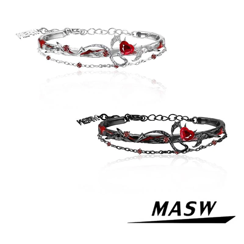 

MASW Original Design Hiphop Cool Hot Girl Style Red Crystal Black Evil PU Choker Necklace For Women Modern Jewelry Accessories