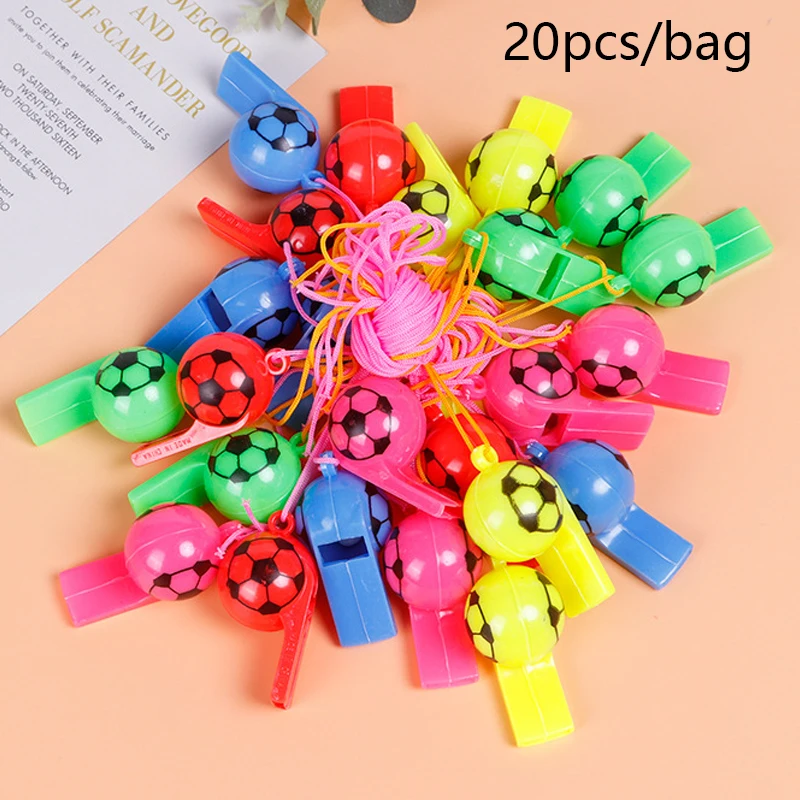 20pcs Soccer Patterns Whistle Plastic Sport Pendant Whistle Toys Kids Birthday Party Favor Treat Guest Gifts Goodie Bag Fillers