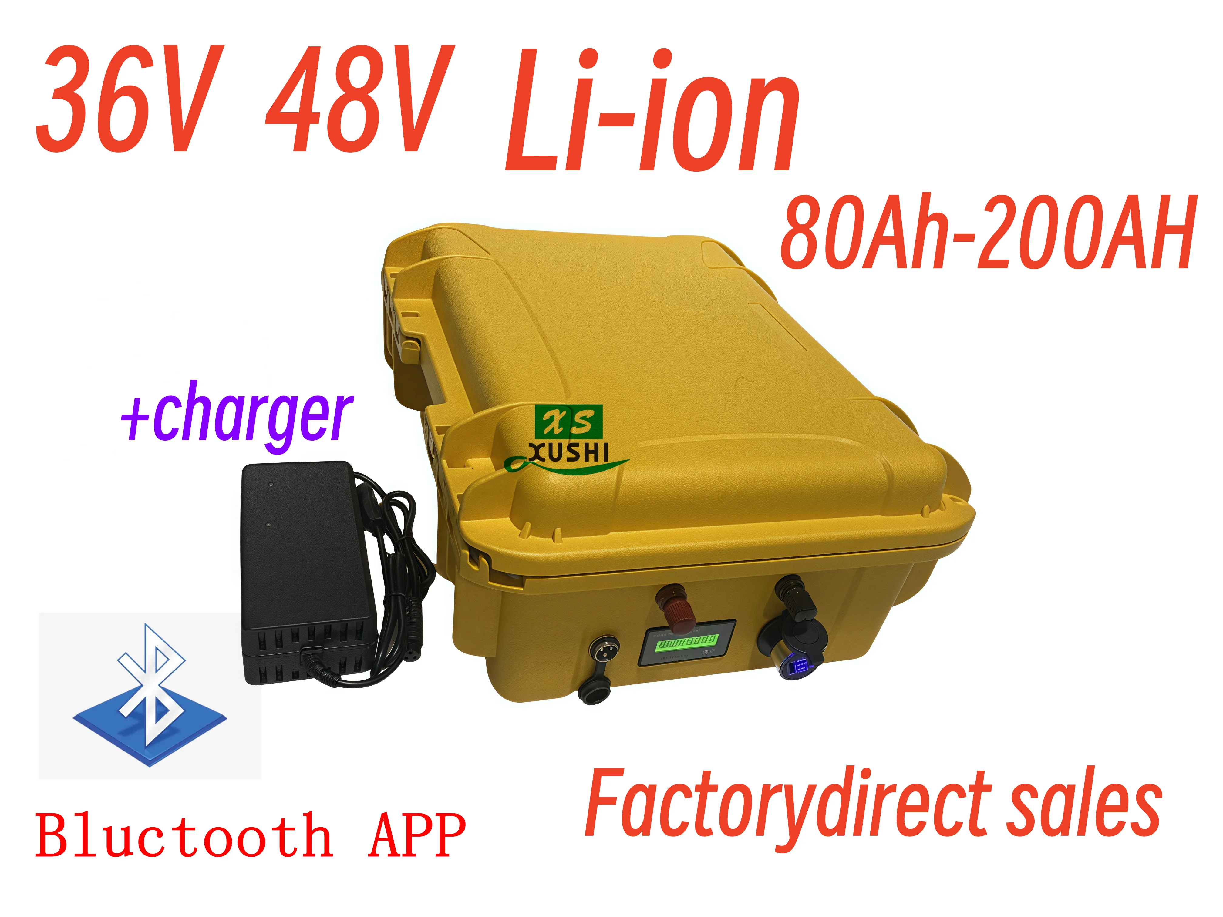 

XS Batterie Lithium li ion Étanche, 36V, 100Ah, 200Ah, 48V, 150Ah, avec Bluetooth, pour Tricycle, Voiturette de Golf 5000W,