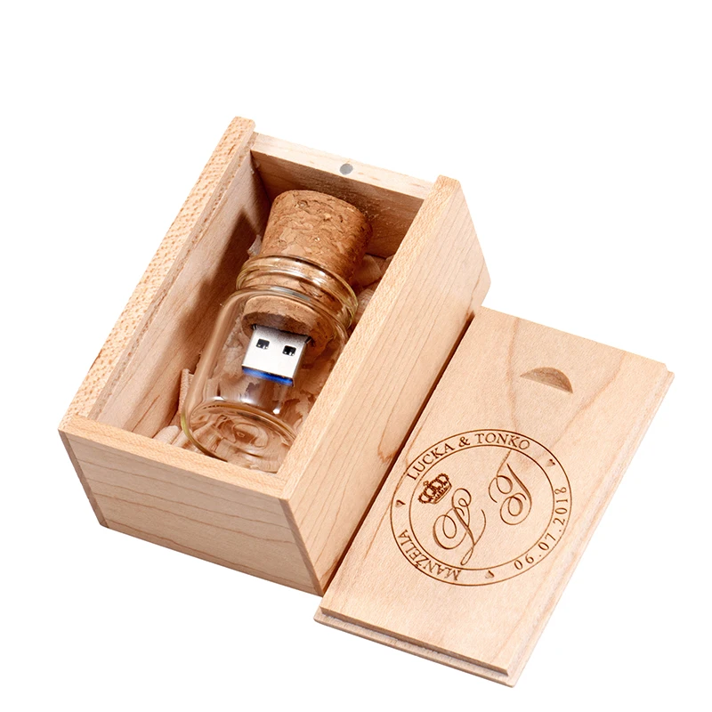 

Wooden Box + Glass Bottle 3.0 USB Flash Drive Pen Drive Pendrive Memory Stick 4GB 8GB 16GB 32GB 64GB 128GB