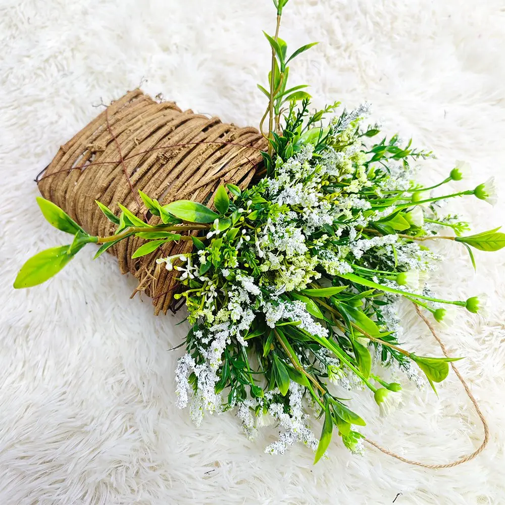 Country Style Wicker Door Hanging Basket Wreath Wildflower White Berry Floral Arrangement For Home Entryway Decor