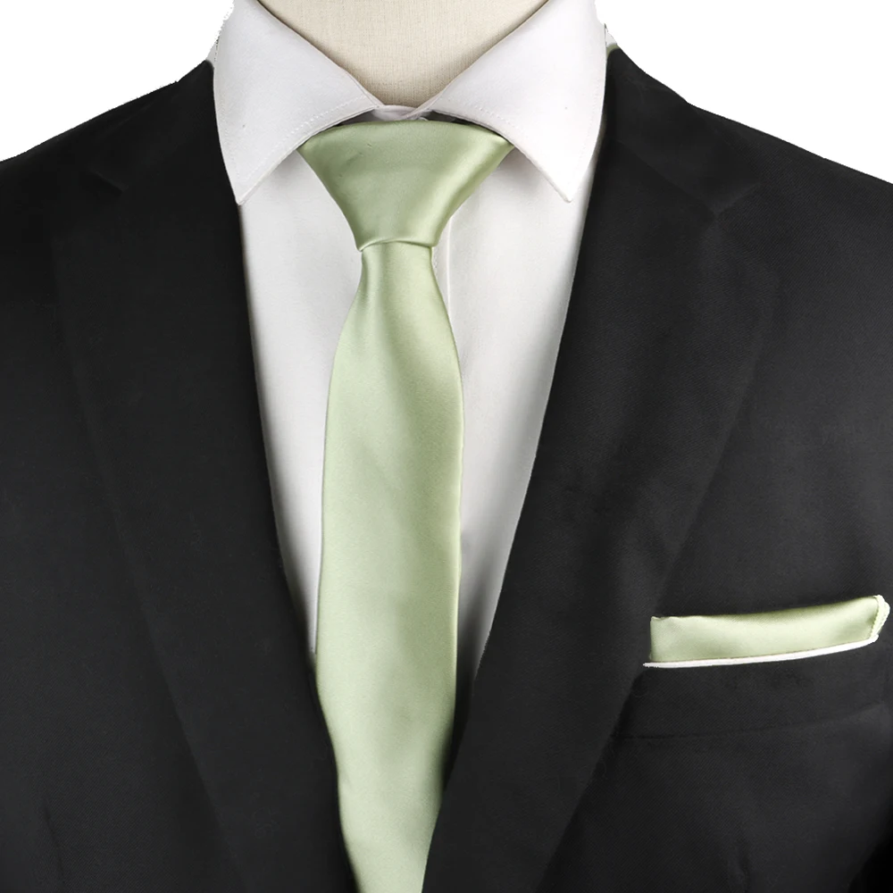 New Men's Solid Color Tie Sage Green Bowtie Pocket Square Brooch Set For Wedding Business Party Shirt Gift Daily Accessories