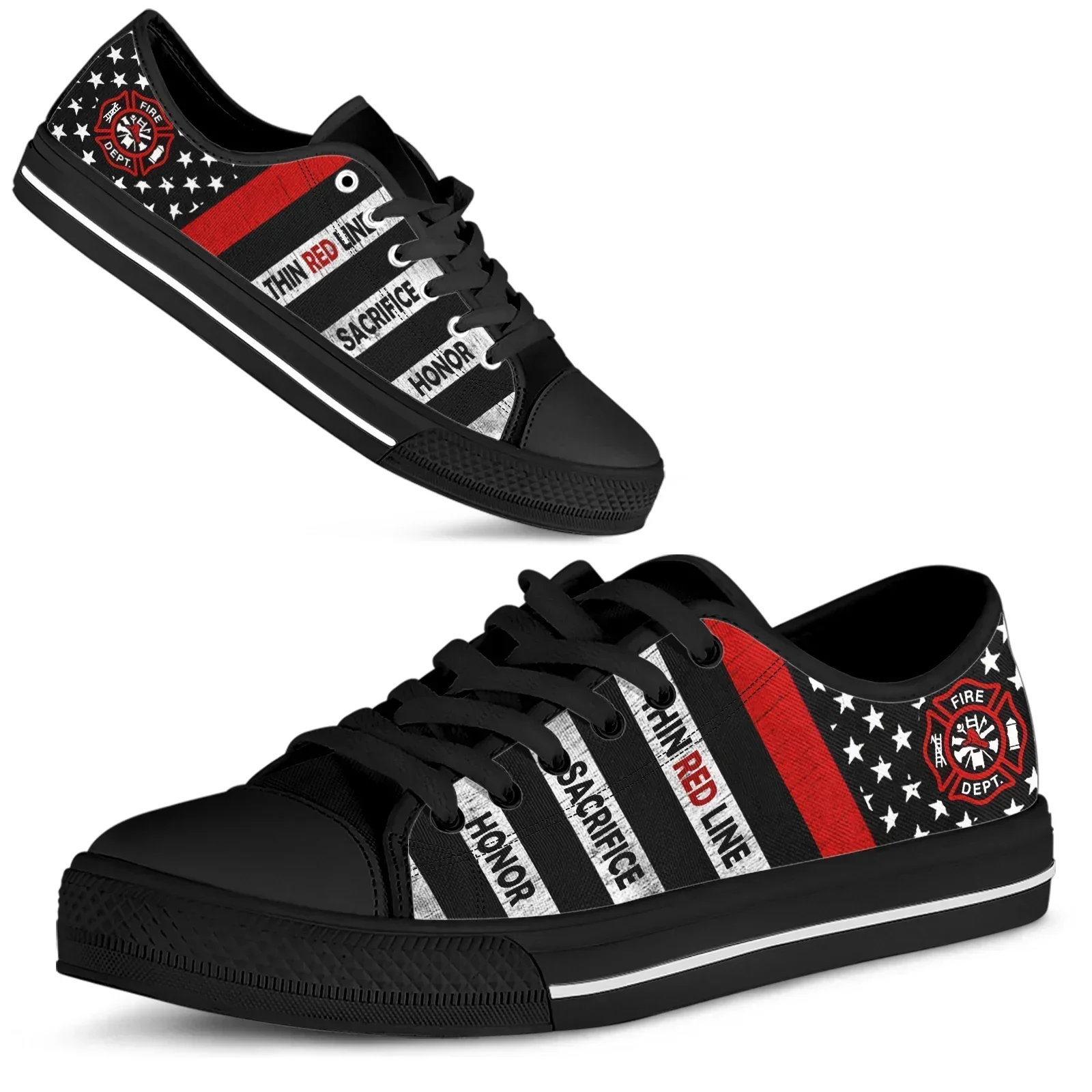 

2023 Casual Women Canvas Flat Shoes American Flag Thin Blue Red Yellow Line Print Vulcanized Sneakers Big Size Lace Up