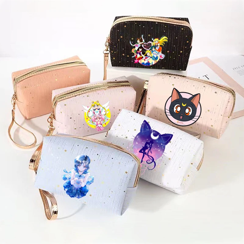 Sailor Moons Women Cosmetic Bag Girl Meteor Stamping Anime Vogue Female Zipper Coin Makeup Toiletries Storage Case Birthday Gift