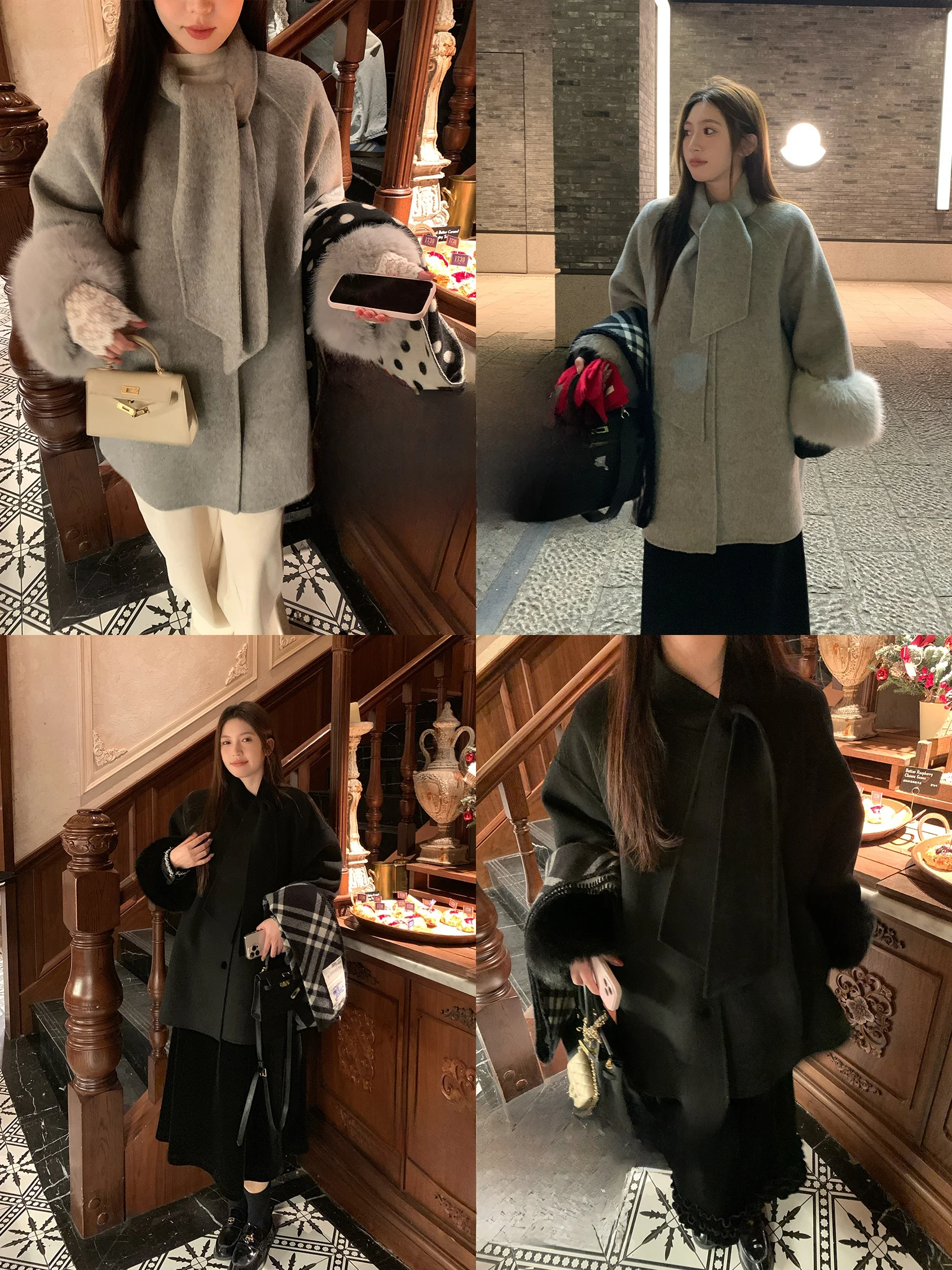 NAZ Double-Faced Woolen Winter Coat with Detachable Fur Sves Large Size ort Sle for plus Size Women Commute Sle