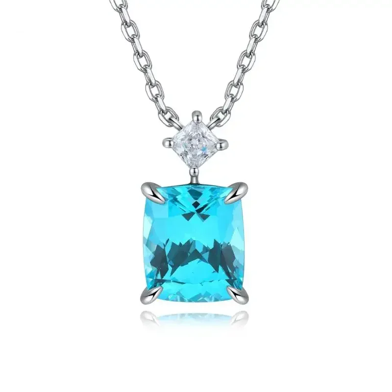 Pirmiana 2023 Hot Sale 6.74ct S925 Silver Cushion Shape Lab Grown Paraiba Sapphire Necklace Engagement Women