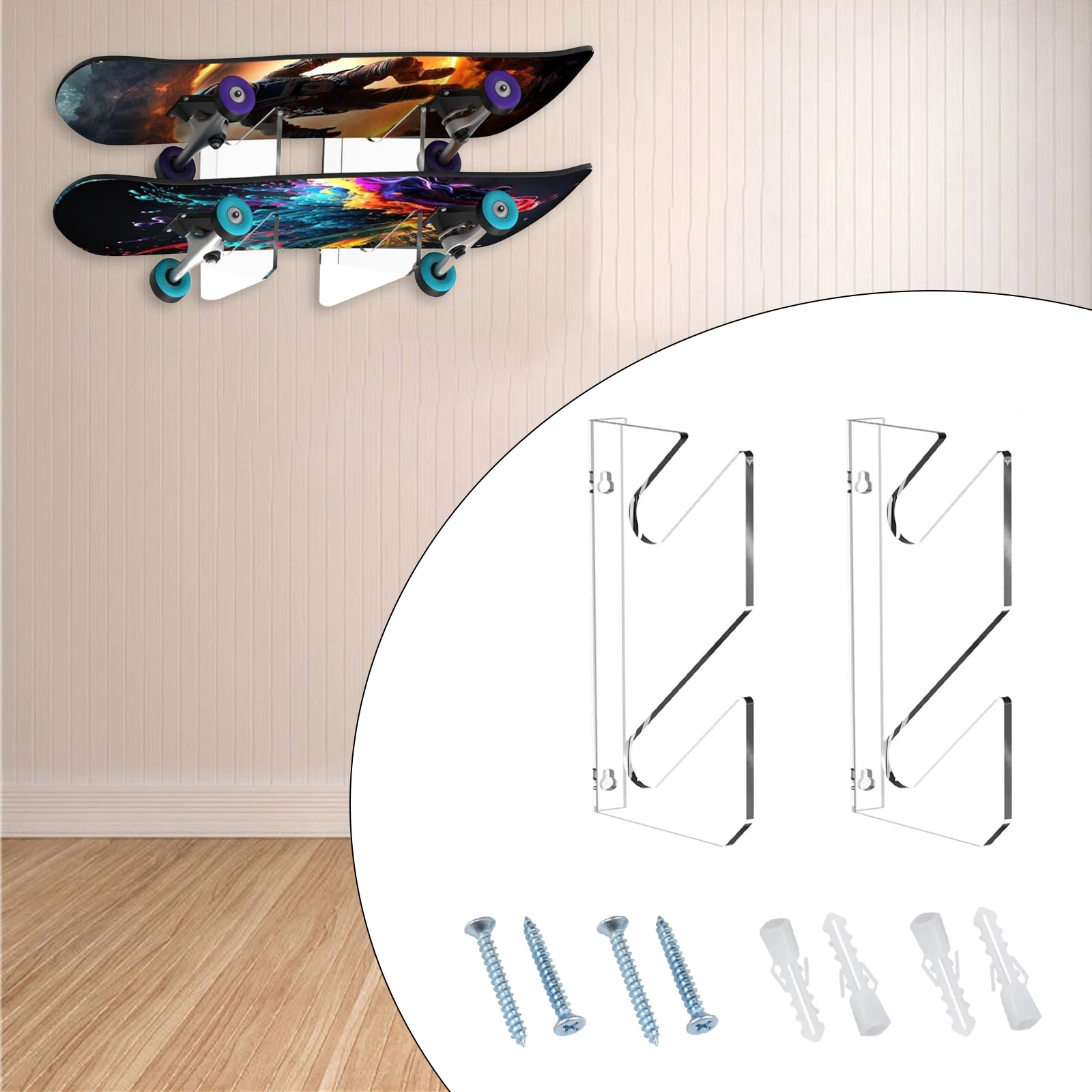 Skateboard Wall Mount Skateboard Bracket Snowboard Wall Hanger Horizontal Multifunctional Skateboard Storage Hanger