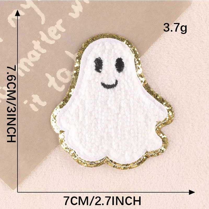 衣類用ハロウィンゴーストカボチャパッチ、刺繍されたアップリケ、かわいい布製バッジ、DIY衣類アクセサリー、鉄