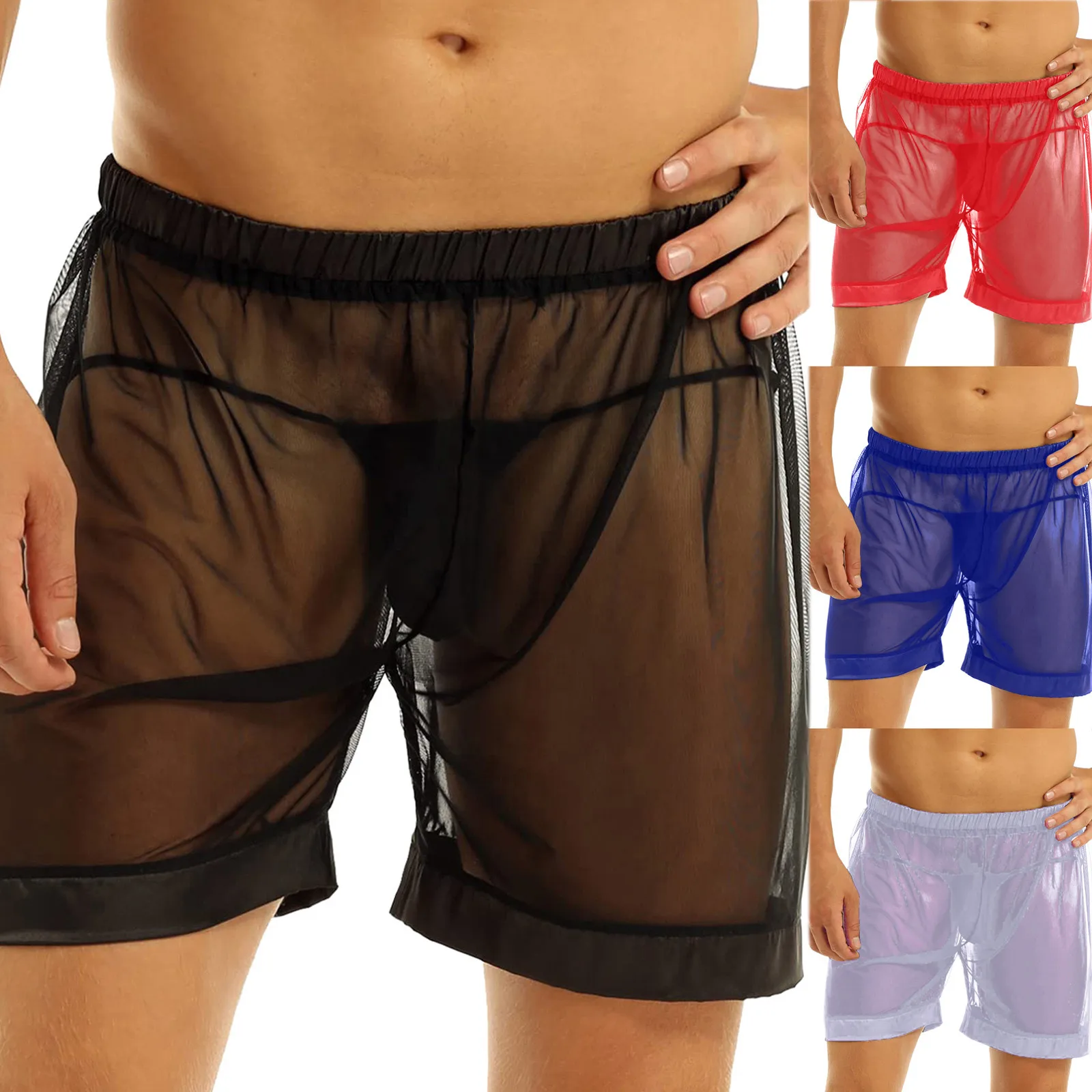 Men Boxers Underwear Mesh Transparent Breathable Underpants Mesh Shorts See Through With Large Split Boxershorts Boxers Homme