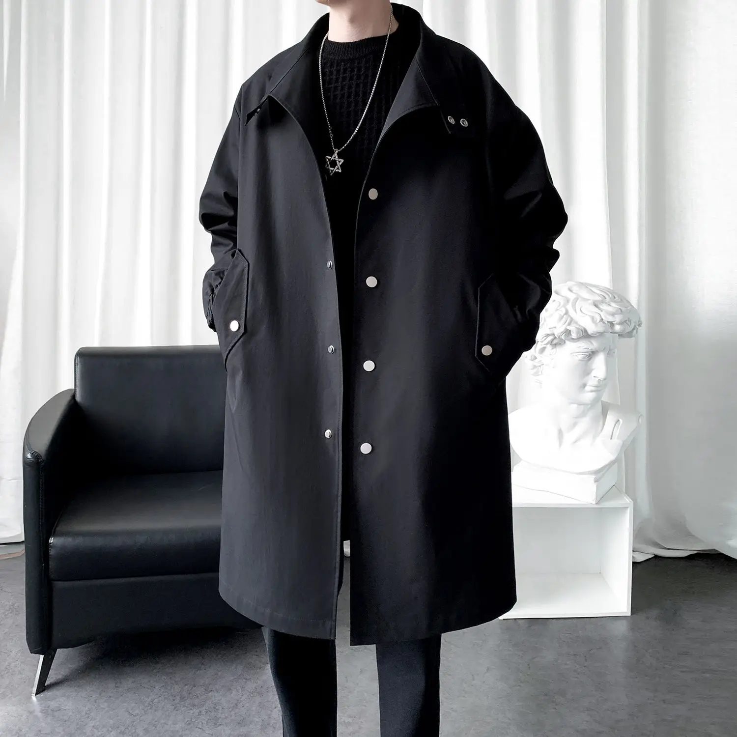 

Мужское хлопковое пальто-тренч XXS, водонепроницаемое, с поясом, в стиле Cityboy, для города и офиса, осеннее, дышащее, стильное, однотонное, модное