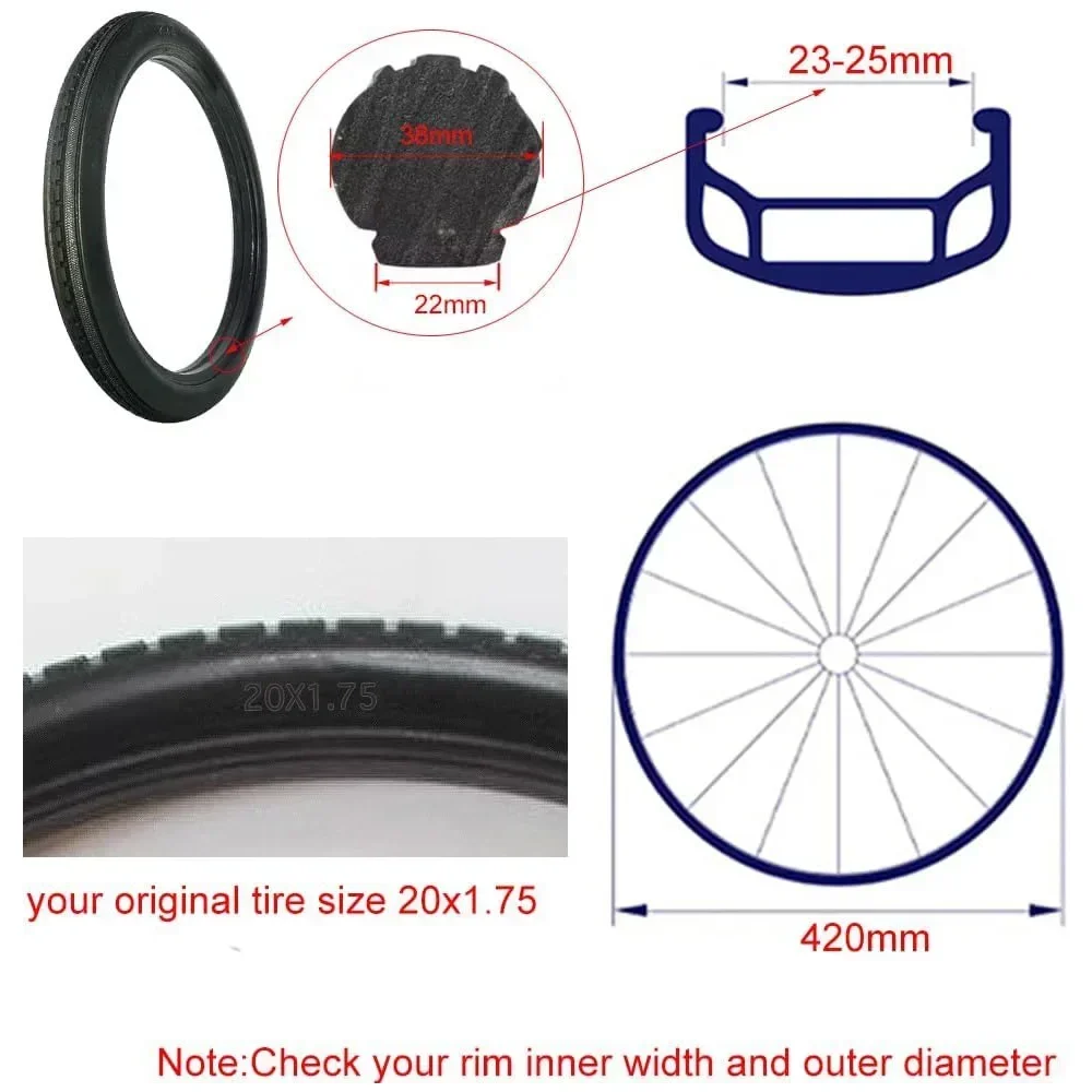 CATAZER 20Inch Bicycle Solid Tire BMX Bike Tire 20x1.75 Rubber Black Tires Anti-slip Tubeless Riding BMX Bike Tires Cycling Tyre