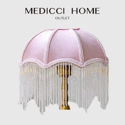 Medicci Home Retro Velvet Pink Lampshade With Beaded Tassel Girls Bedroom INS European Luxe Lamp Cover Replacement Dropshipping