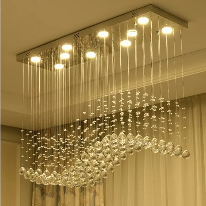 Restaurant bar crystal chandelier, rectangular wave crystal lamp