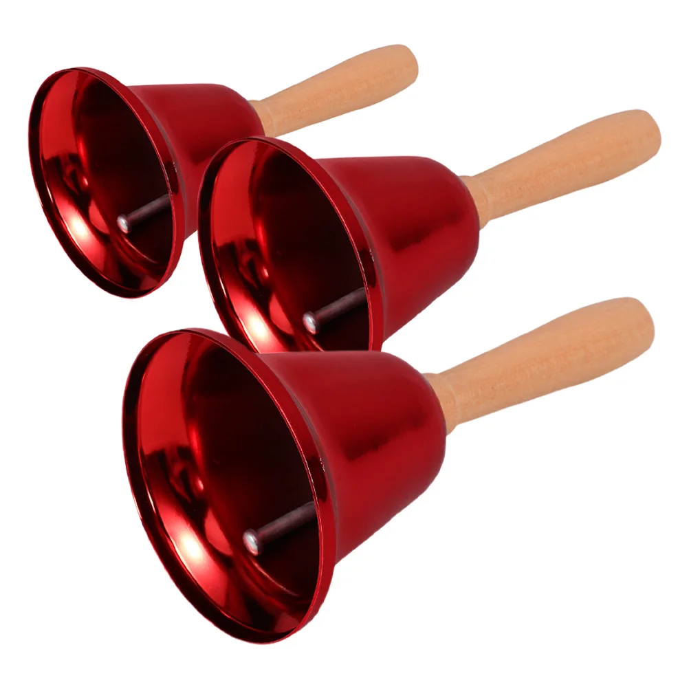 

3pcs Loud Hand Iron Metal Ball Wooden Handle Clear Sound Dinner For Classroom Elderly Alert Reception Desk Home